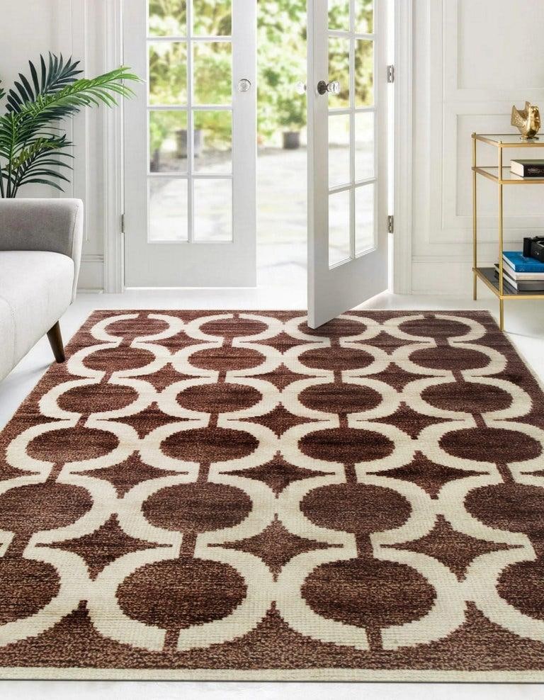 6x9 Brown Hand-Knotted Wool Bamboo Silk Linked Circles Design Tribal Carpet Rug - 8