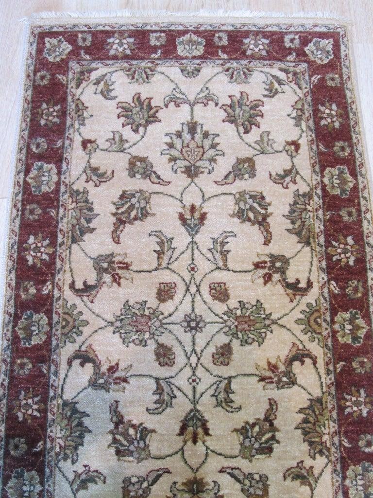 Standard Size Ivory Hand-Knotted Wool Symmetrical Floral Lattice Traditional Rug - 2