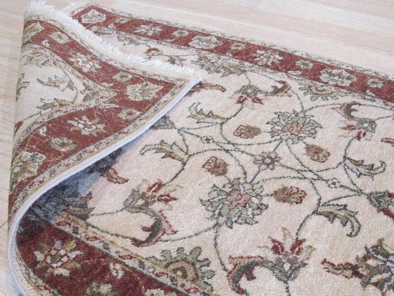 Standard Size Ivory Hand-Knotted Wool Symmetrical Floral Lattice Traditional Rug - 4