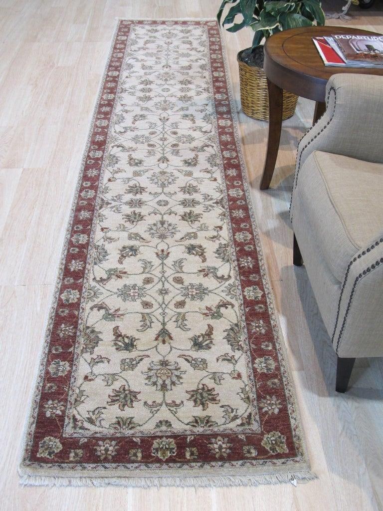 Standard Size Ivory Hand-Knotted Wool Symmetrical Floral Lattice Traditional Rug - 5
