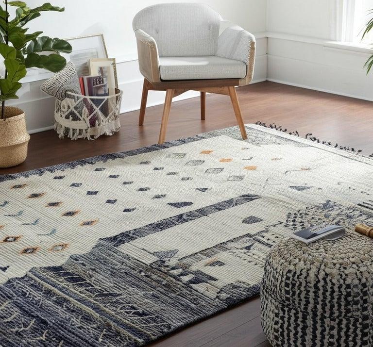6x9 Gray Hand-Knotted Wool Diamond Field Tribal Modern Carpet Rug - 10