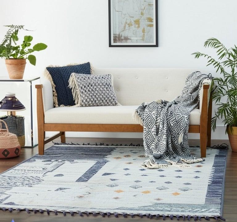 6x9 Gray Hand-Knotted Wool Diamond Field Tribal Modern Carpet Rug - 9