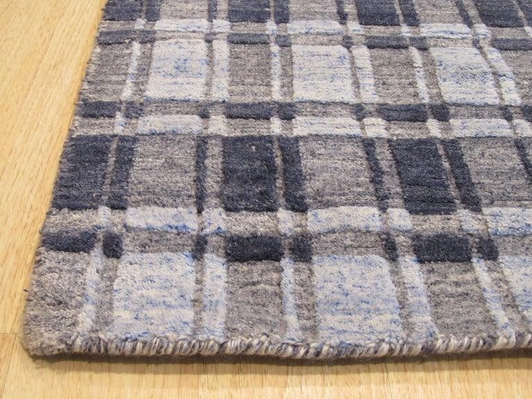 5x8 Gray Hand-Knotted Bamboo Silk Subtle Plaid Weave Geometric Modern Carpet Rug - 2