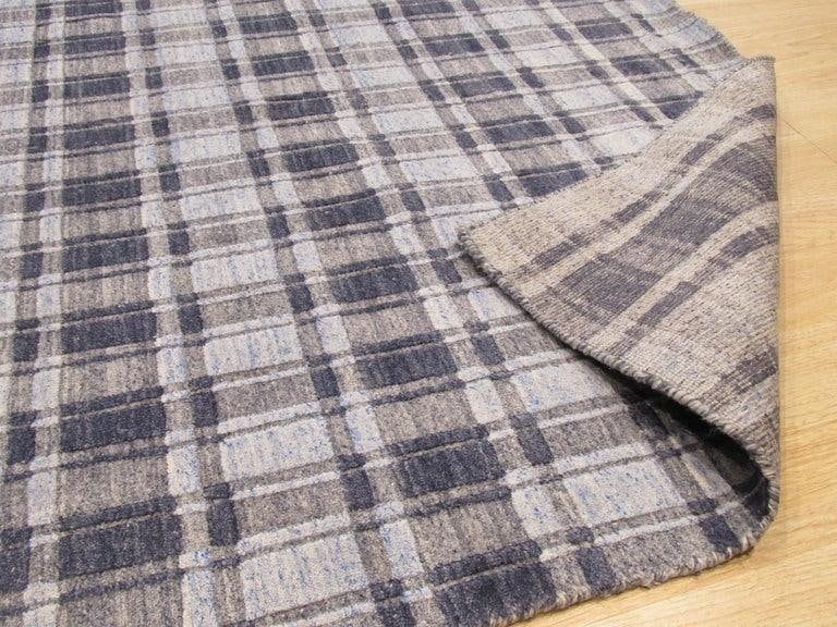 5x8 Gray Hand-Knotted Bamboo Silk Subtle Plaid Weave Geometric Modern Carpet Rug - 3
