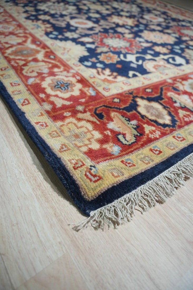 8x10 Blue Hand-Knotted Wool Floral Constellations Classic Traditional Carpet Rug - 4