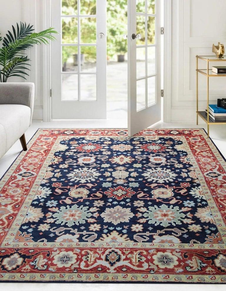 8x10 Blue Hand-Knotted Wool Floral Constellations Classic Traditional Carpet Rug - 6