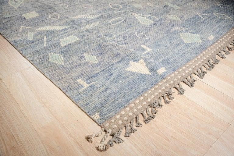 9x12 Blue Hand-Knotted Wool Floating Diamond Motifs Tribal Modern Carpet Rug - 3
