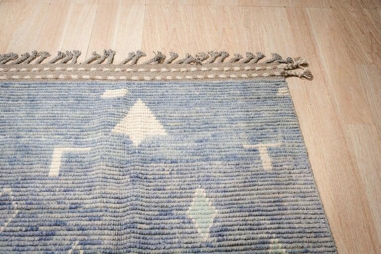 9x12 Blue Hand-Knotted Wool Floating Diamond Motifs Tribal Modern Carpet Rug - 4