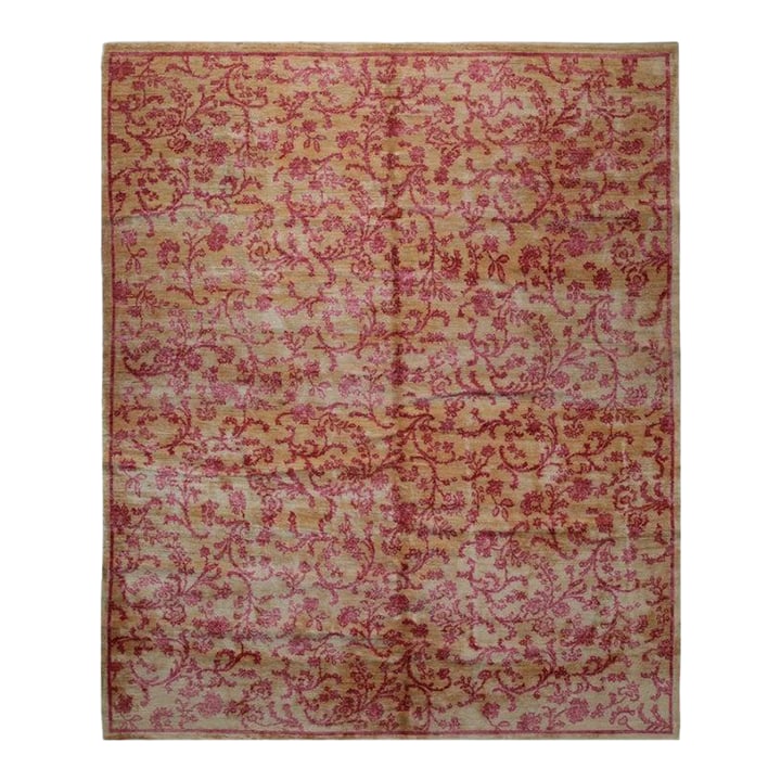 8x10 Red Hand-Knotted Wool Floral Tapestry Classic Traditional Modern Carpet Rug: This hand knotted pile rug features a primary red and rust color palette and is crafted from wool. Designed in the classic Sarouk style, this piece originates from India and provides a traditional