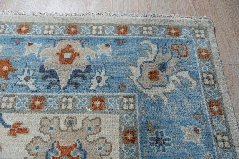 8x10 Ivory Hand-Knotted Wool Sky Blue Border Classic Traditional Carpet Rug - 3