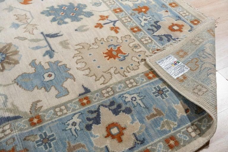 8x10 Ivory Hand-Knotted Wool Sky Blue Border Classic Traditional Carpet Rug - 4
