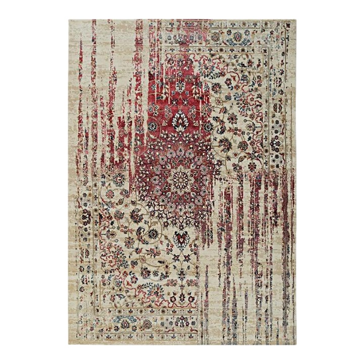 5x8 Ivory Machine Made Wool Viscose Floral Medallion Geometric Carpet Rug: This machine made rug features a blend of wool and viscose, presented in a neutral color palette of ivory, beige, cream, and white. As a selection from EORC Rugs, it offers a contemporary style