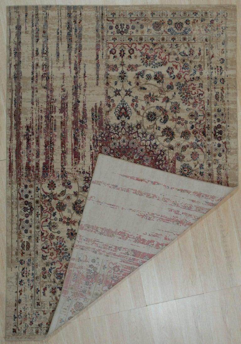 5x8 Ivory Machine Made Wool Viscose Floral Medallion Geometric Carpet Rug - 2