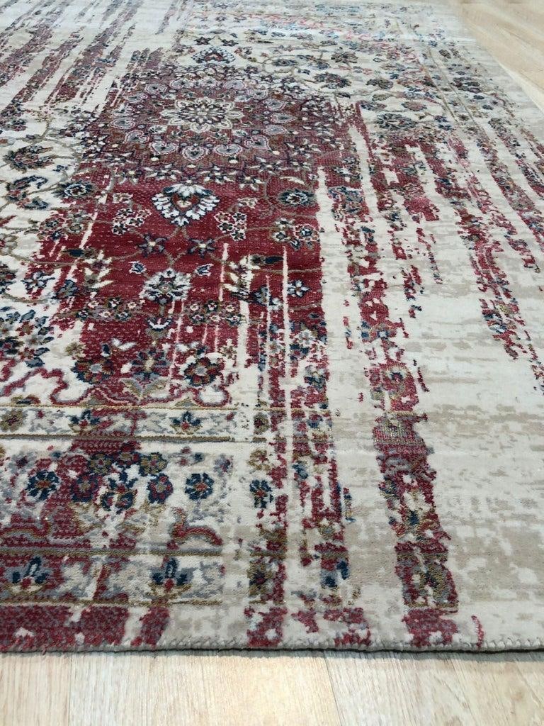 5x8 Ivory Machine Made Wool Viscose Floral Medallion Geometric Carpet Rug - 3