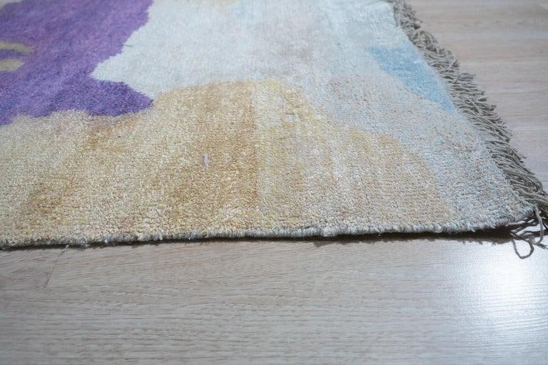 6x9 Multicolor Hand-Knotted Bamboo Silk Watercolor Jewel Tone Abstract Rug - 3