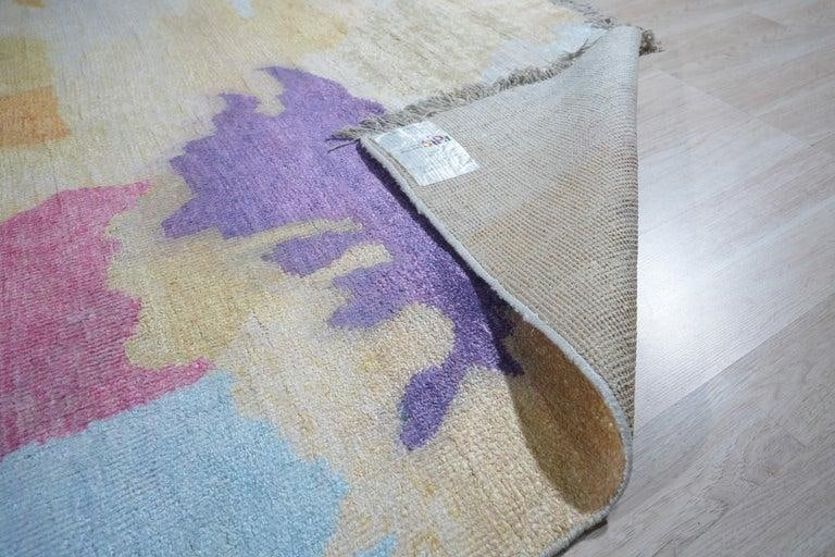 6x9 Multicolor Hand-Knotted Bamboo Silk Watercolor Jewel Tone Abstract Rug - 4