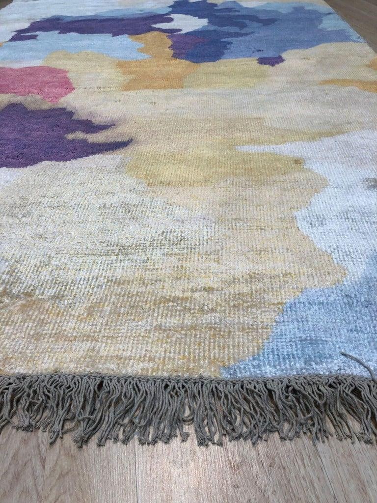 6x9 Multicolor Hand-Knotted Bamboo Silk Watercolor Jewel Tone Abstract Rug - 5