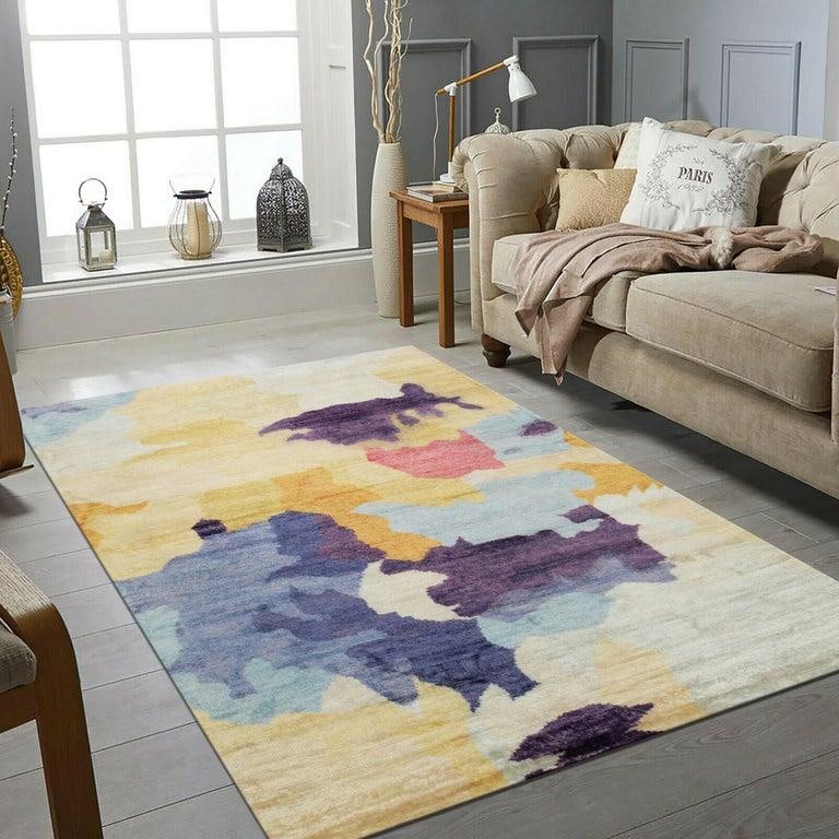 6x9 Multicolor Hand-Knotted Bamboo Silk Watercolor Jewel Tone Abstract Rug - 6