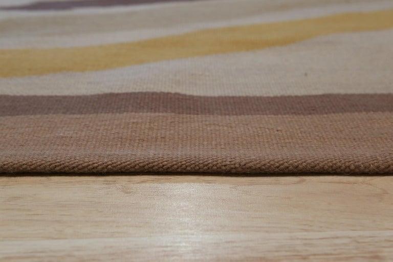 6x8 Ivory Flat Weave Wool Brushstroke Blocks Vintage Mid Century Carpet Rug - 2