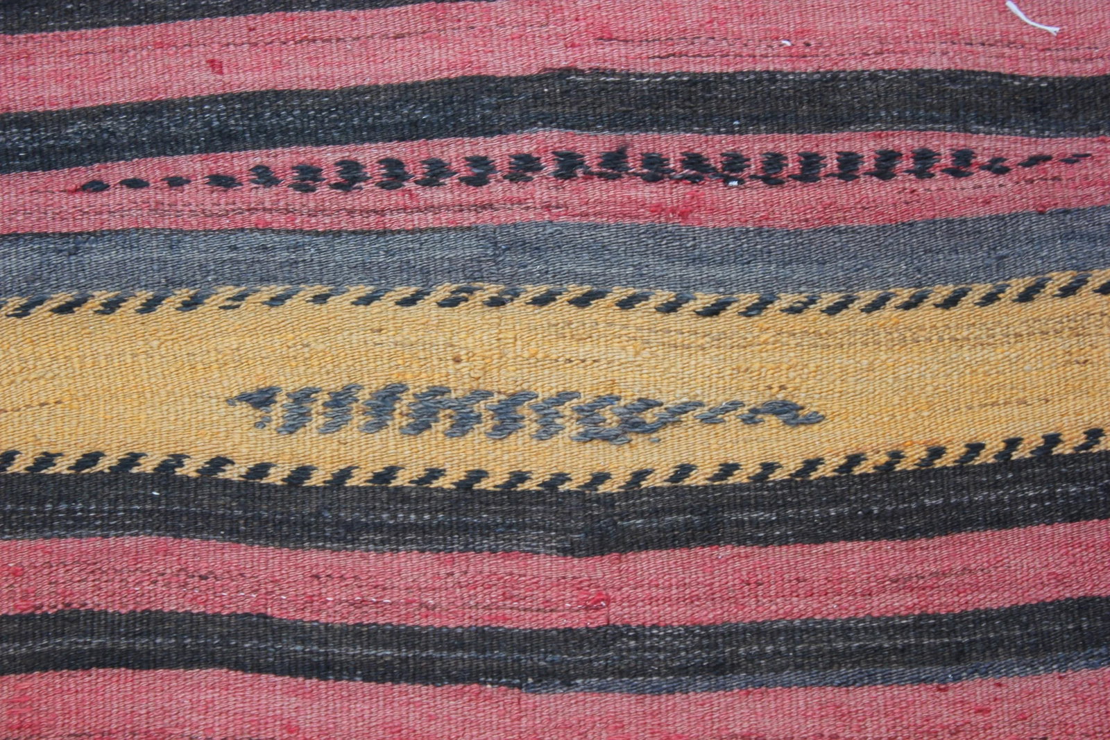 1960s Vintage Turkish Cabin Style Cappadocia Hand Knotted Striped Design Kilim Rug - 5