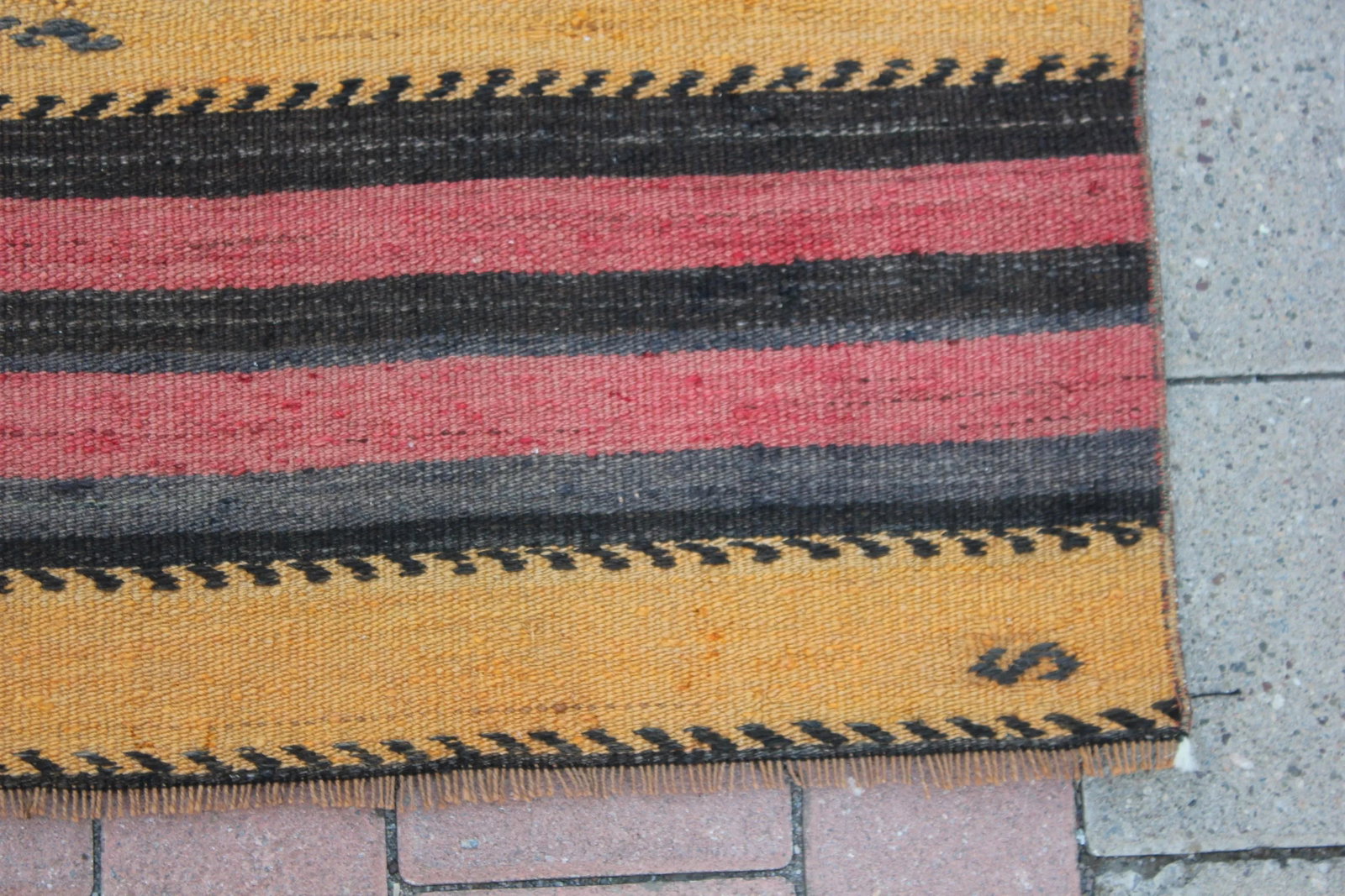 1960s Vintage Turkish Cabin Style Cappadocia Hand Knotted Striped Design Kilim Rug - 7
