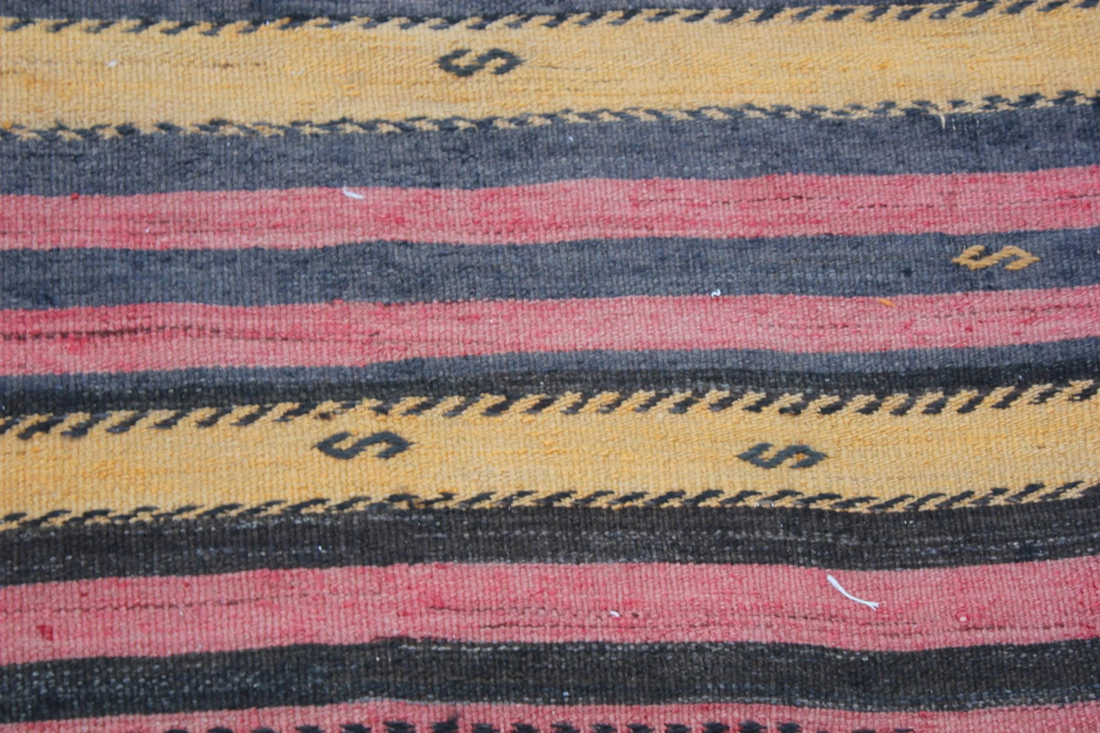 1960s Vintage Turkish Cabin Style Cappadocia Hand Knotted Striped Design Kilim Rug - 8
