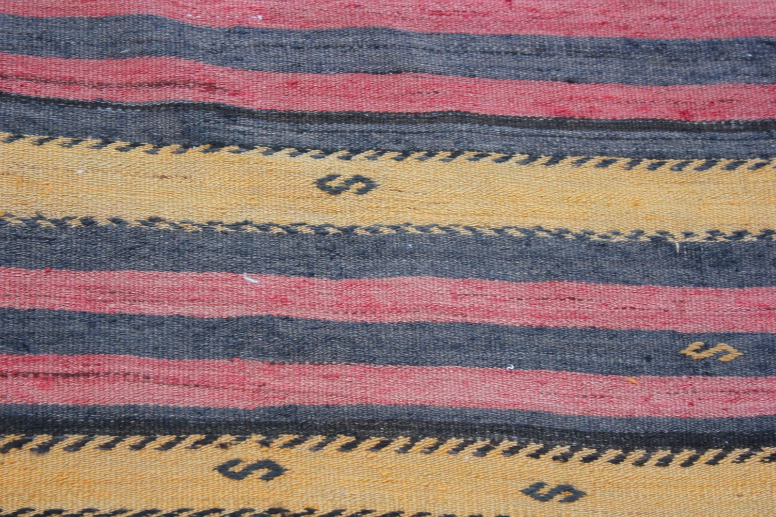 1960s Vintage Turkish Cabin Style Cappadocia Hand Knotted Striped Design Kilim Rug - 9