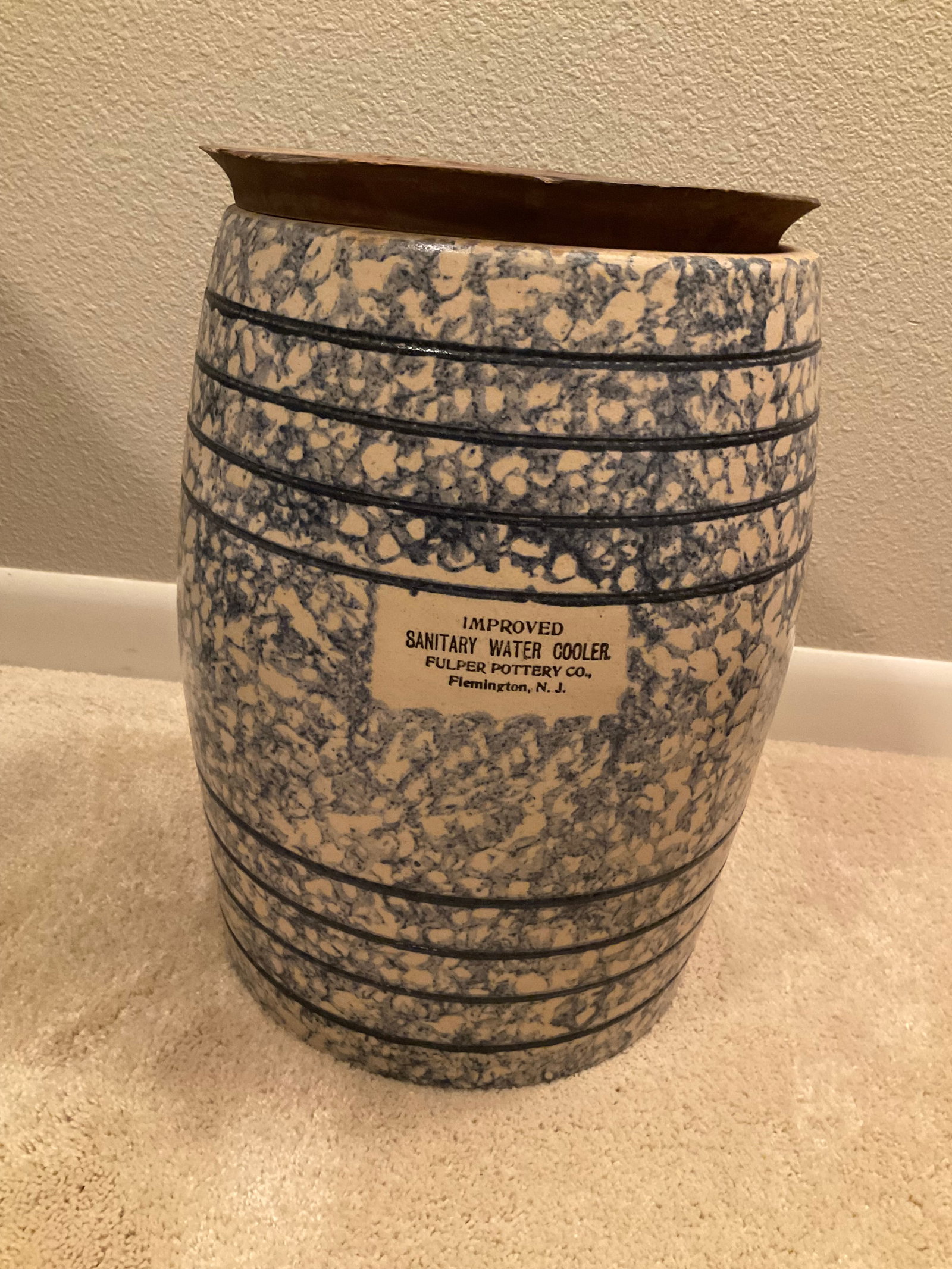 Early 20th Century 4 Gallon Blue Spongeware Ice Water Cooler - 4