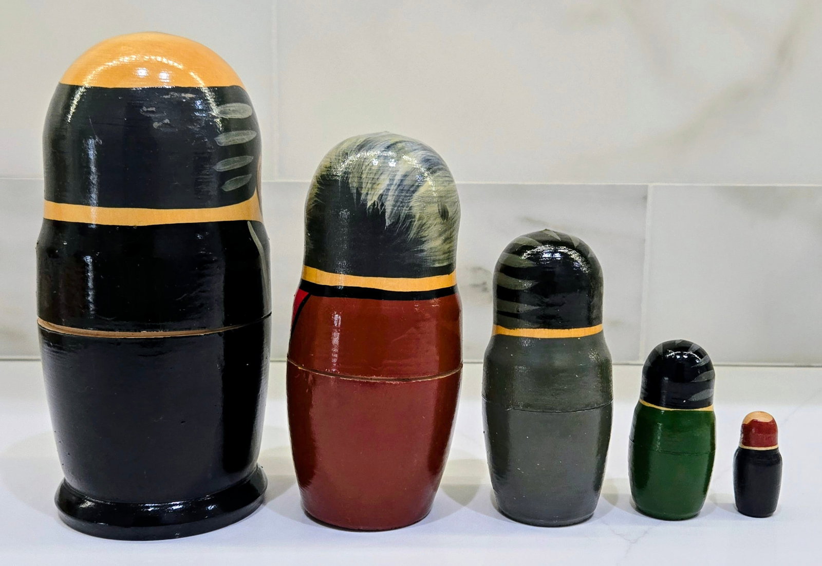 Vintage Russian Political Nesting Dolls, Hand-Painted Moscow 1991, Set of 5 - 3