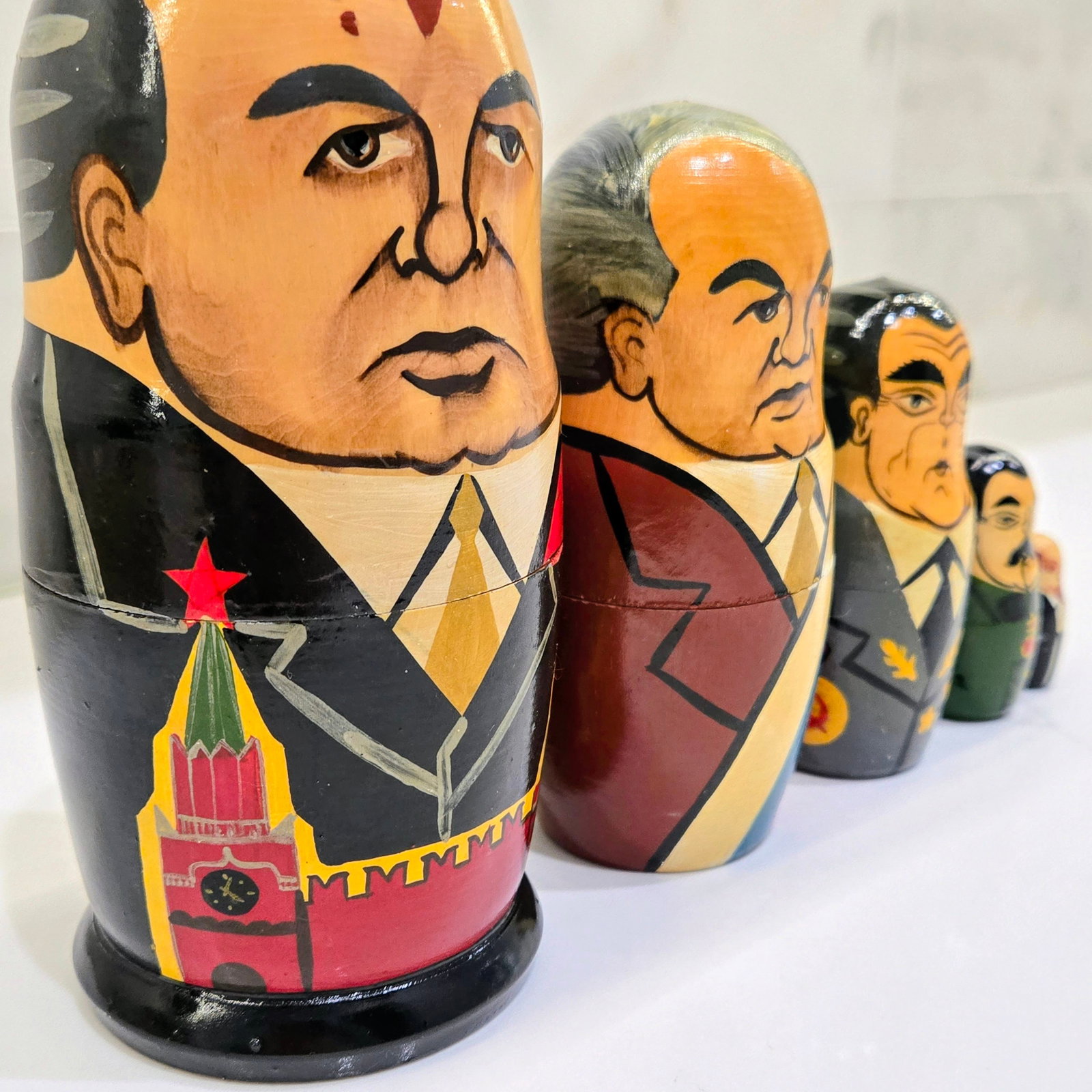 Vintage Russian Political Nesting Dolls, Hand-Painted Moscow 1991, Set of 5 - 4