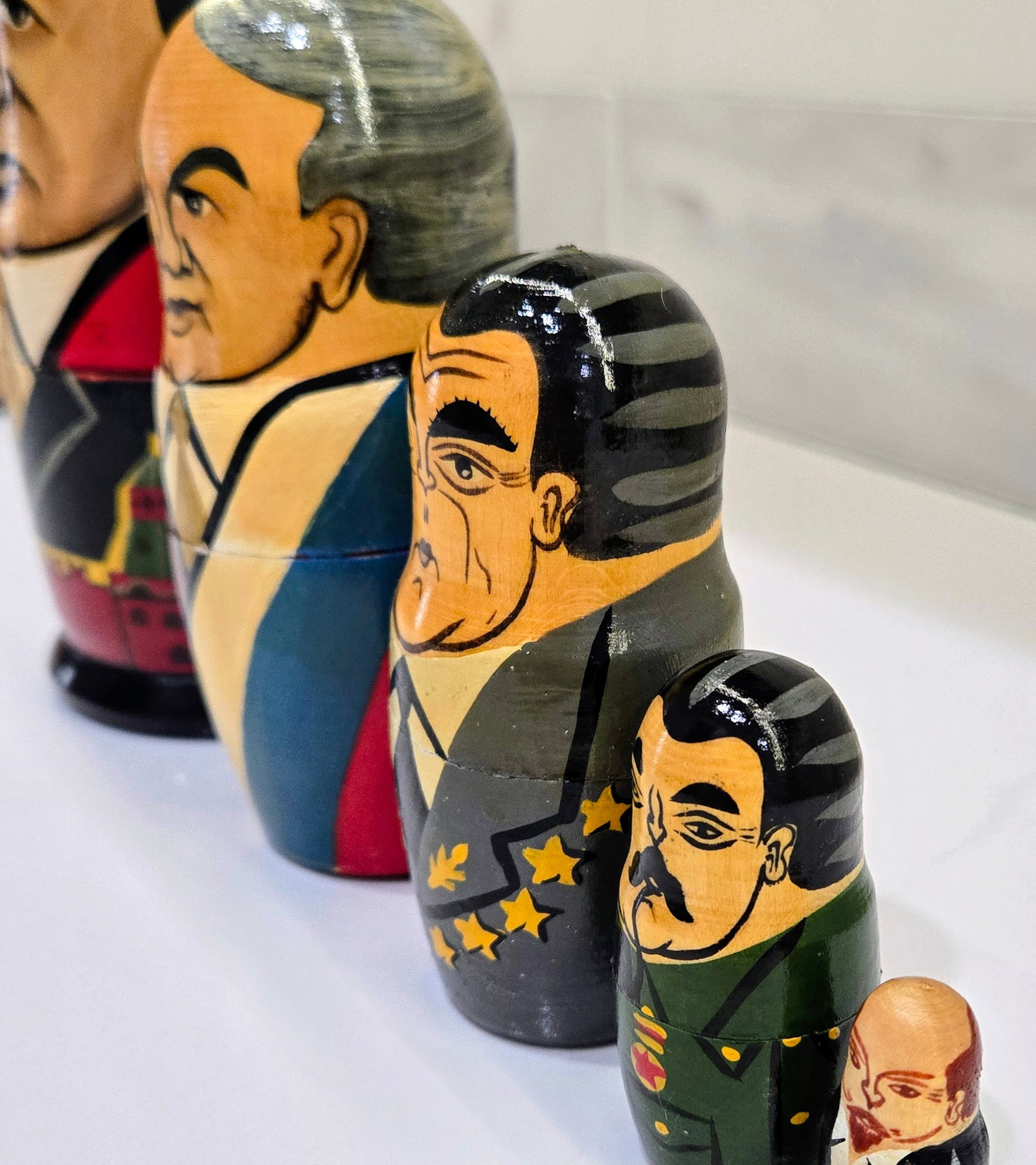 Vintage Russian Political Nesting Dolls, Hand-Painted Moscow 1991, Set of 5 - 5
