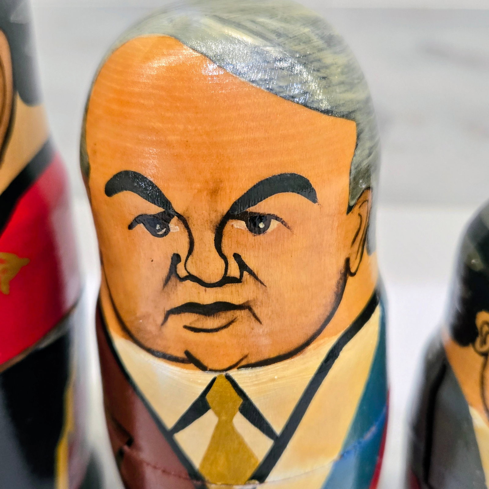 Vintage Russian Political Nesting Dolls, Hand-Painted Moscow 1991, Set of 5 - 9