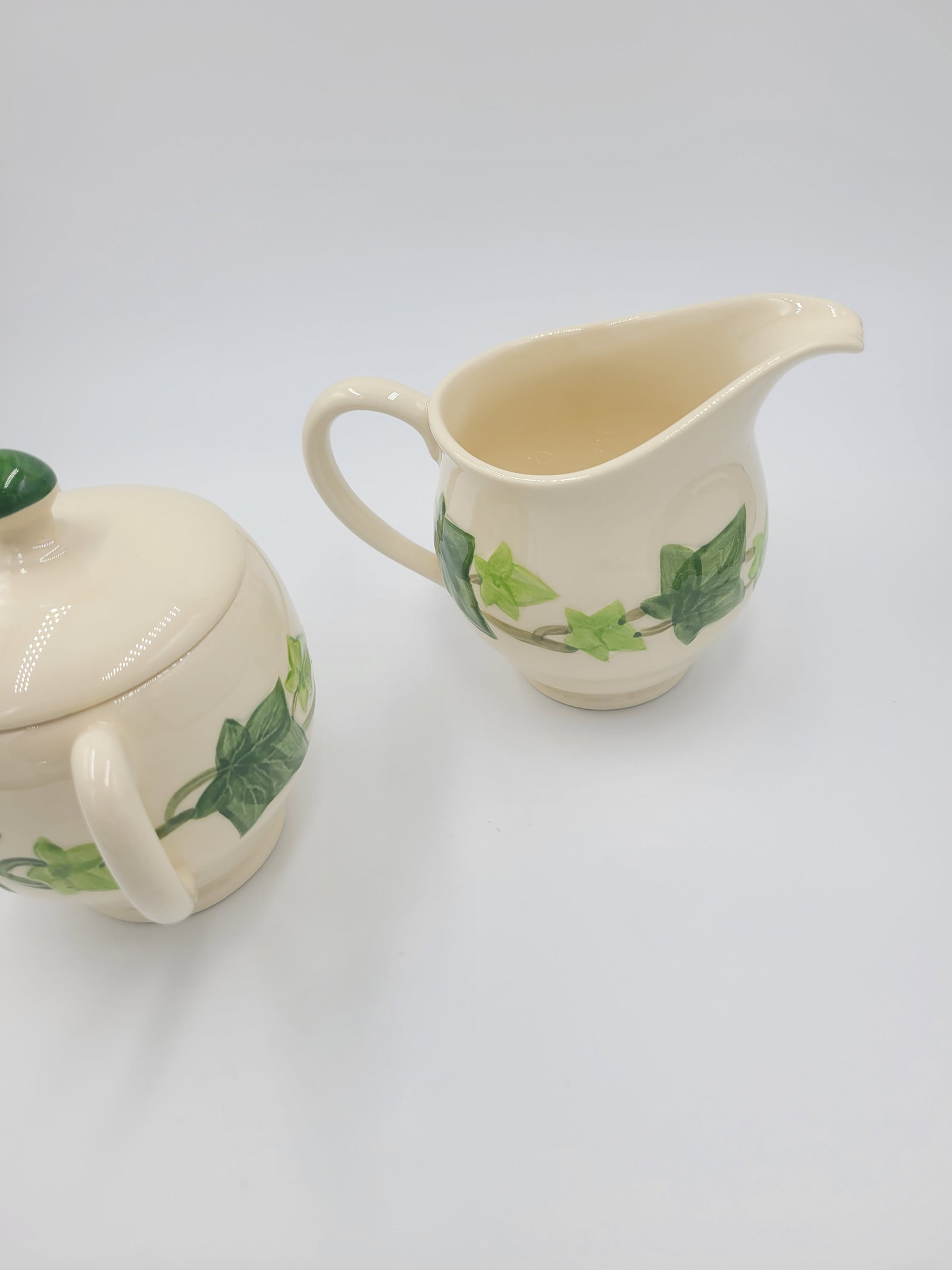 1950s Franciscan Ivy Hand-Decorated Creamer & Lidded Sugar Set - 3 Pieces - 12