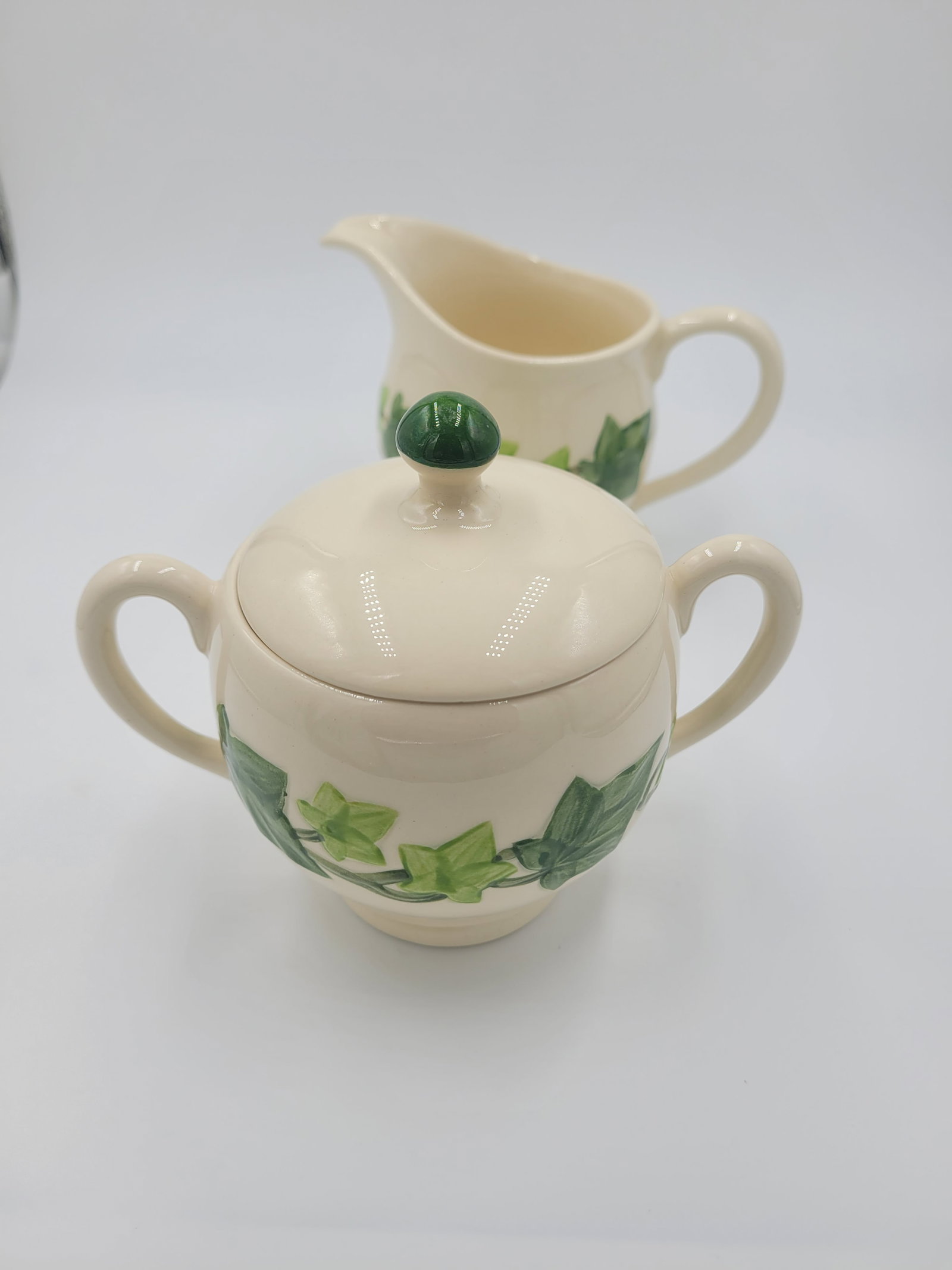 1950s Franciscan Ivy Hand-Decorated Creamer & Lidded Sugar Set - 3 Pieces - 3