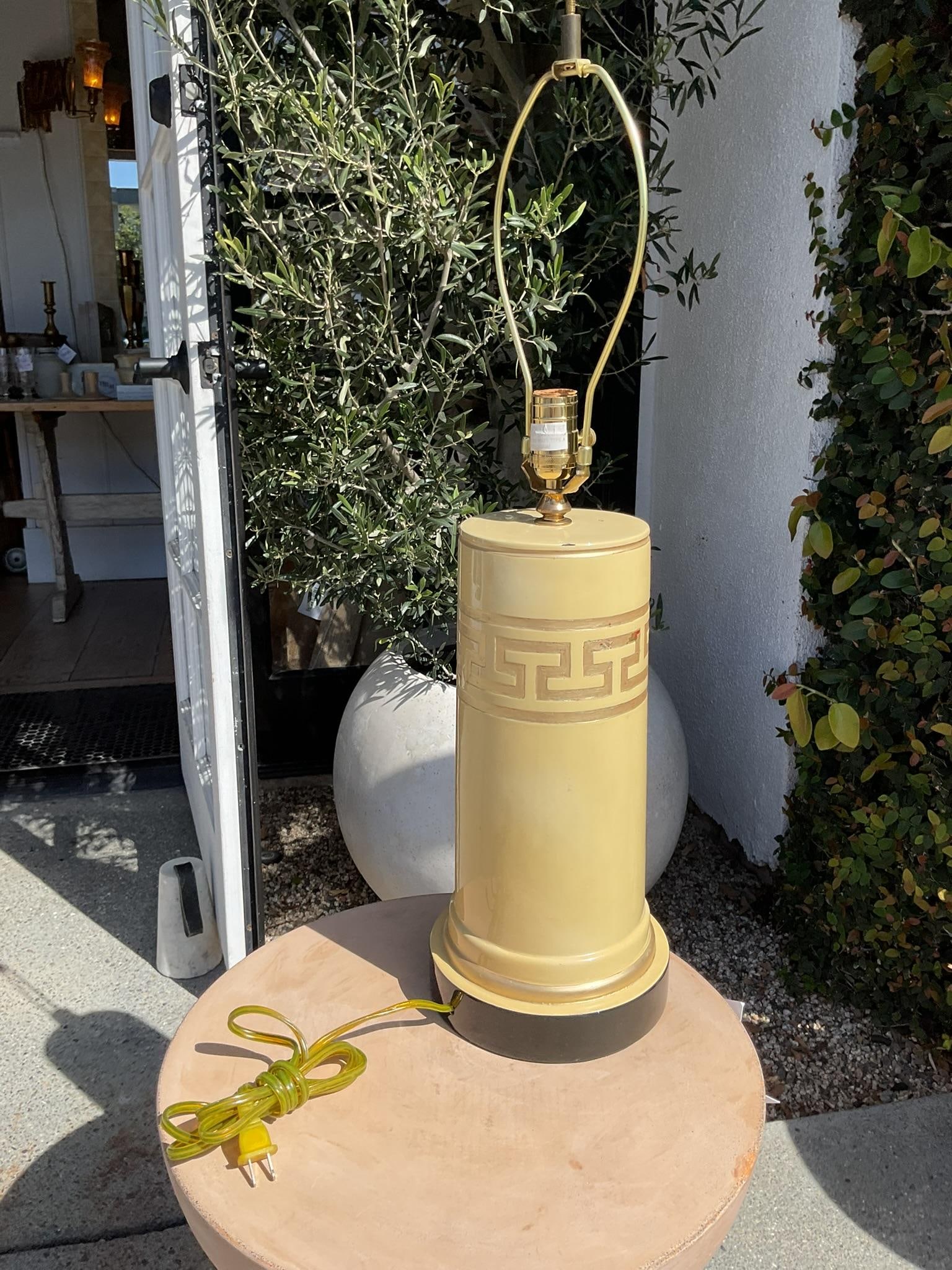 Vintage Greek Key Gold Leaf Column Table Lamp - 11