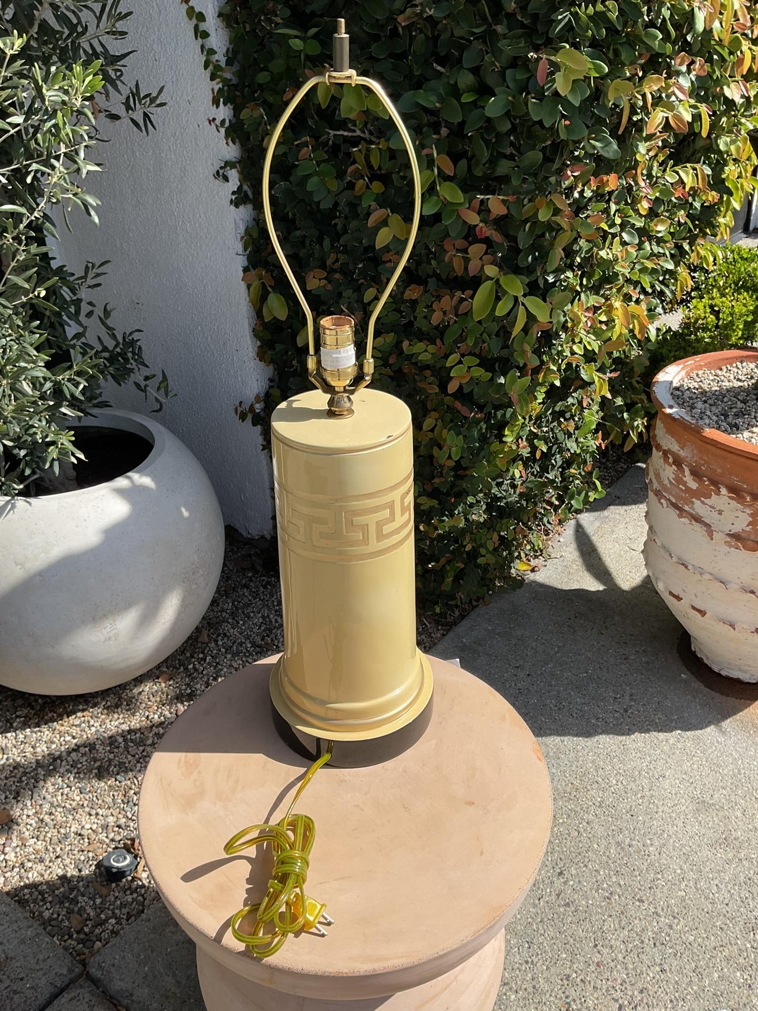 Vintage Greek Key Gold Leaf Column Table Lamp - 12