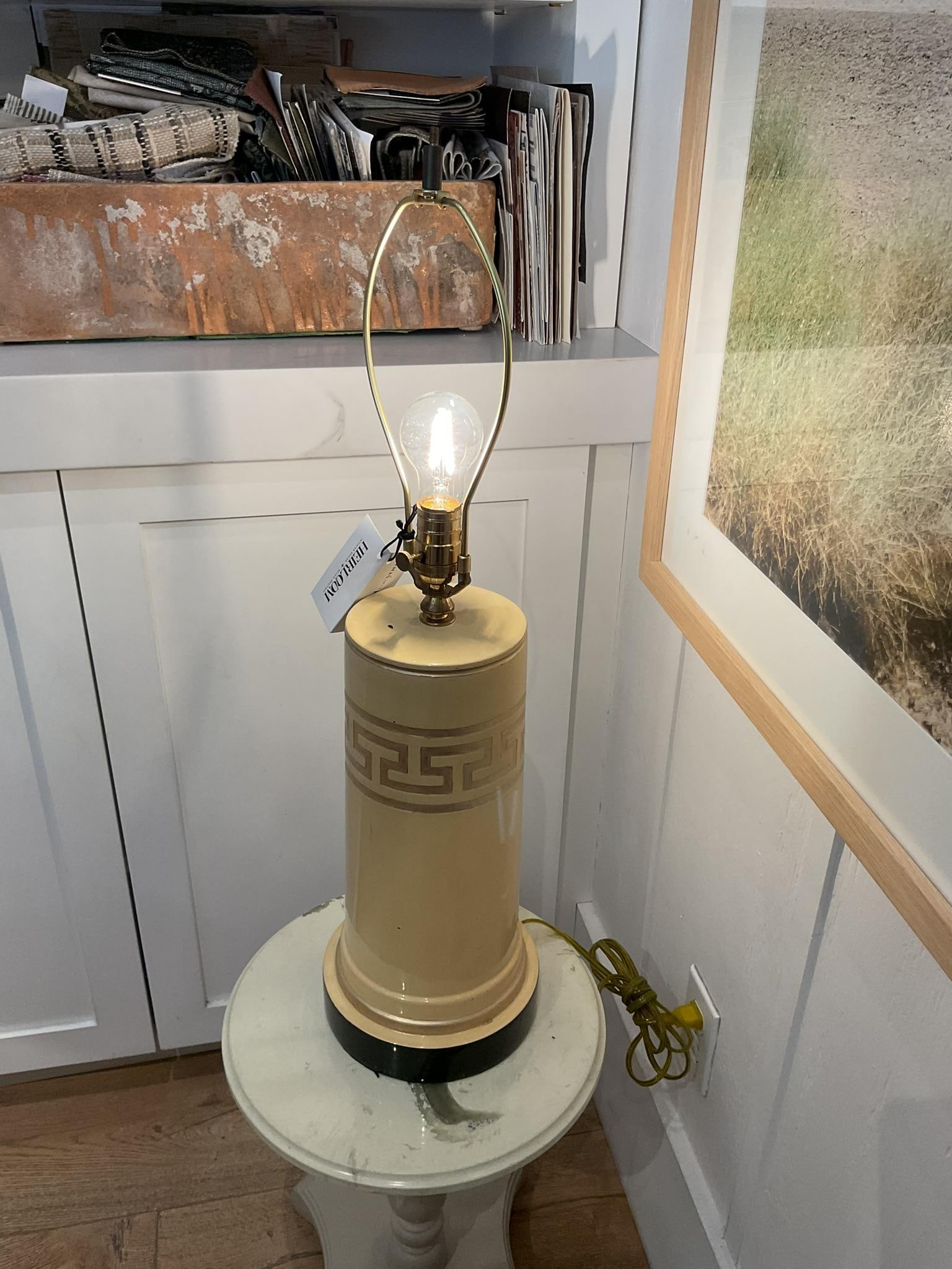 Vintage Greek Key Gold Leaf Column Table Lamp - 13