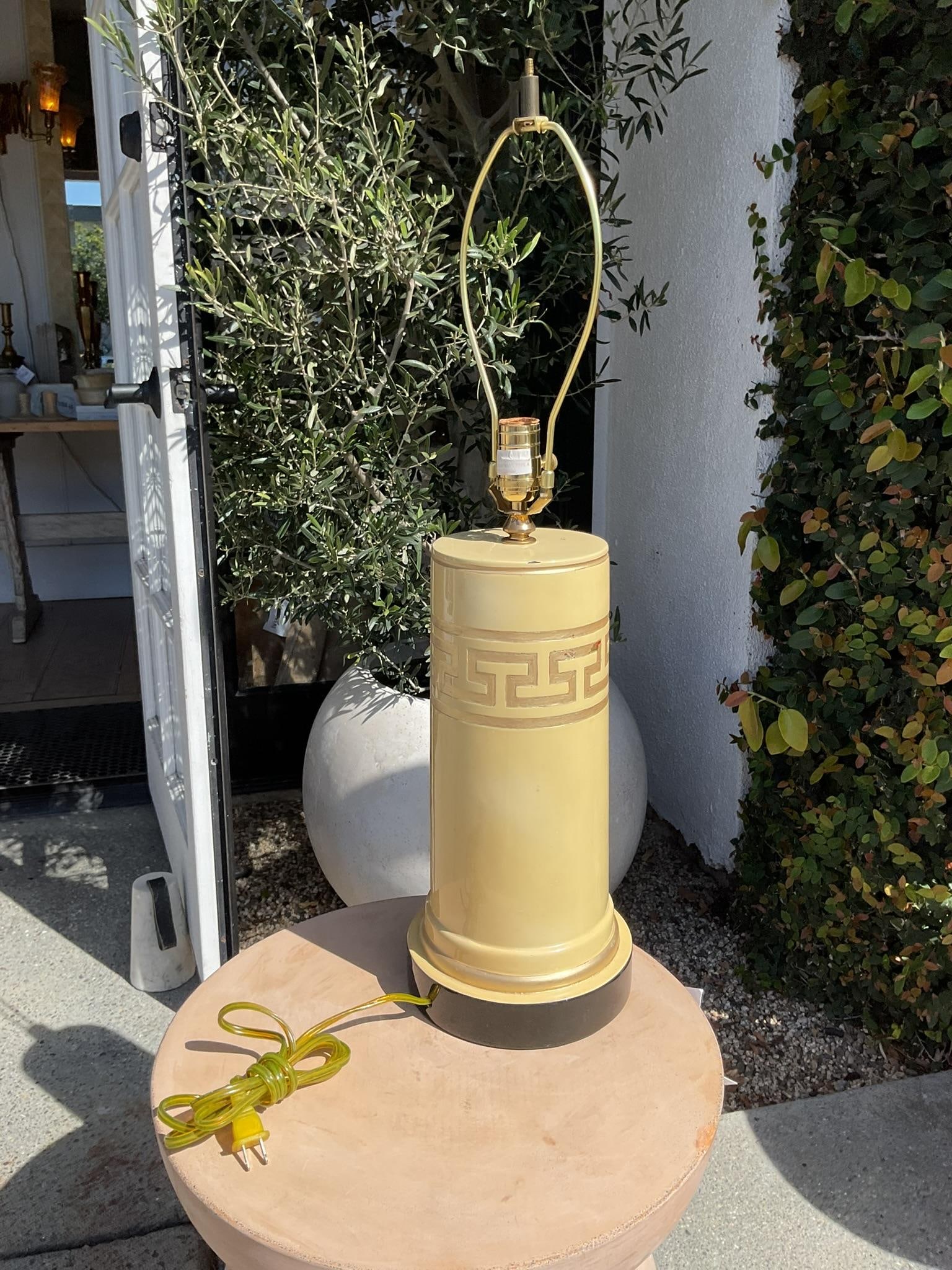 Vintage Greek Key Gold Leaf Column Table Lamp - 15