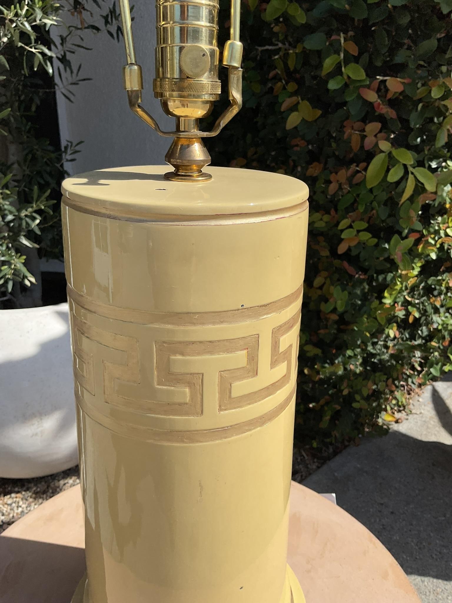 Vintage Greek Key Gold Leaf Column Table Lamp - 2
