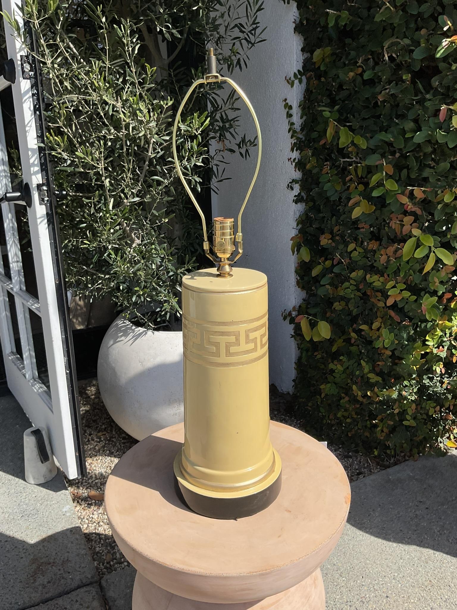 Vintage Greek Key Gold Leaf Column Table Lamp - 4