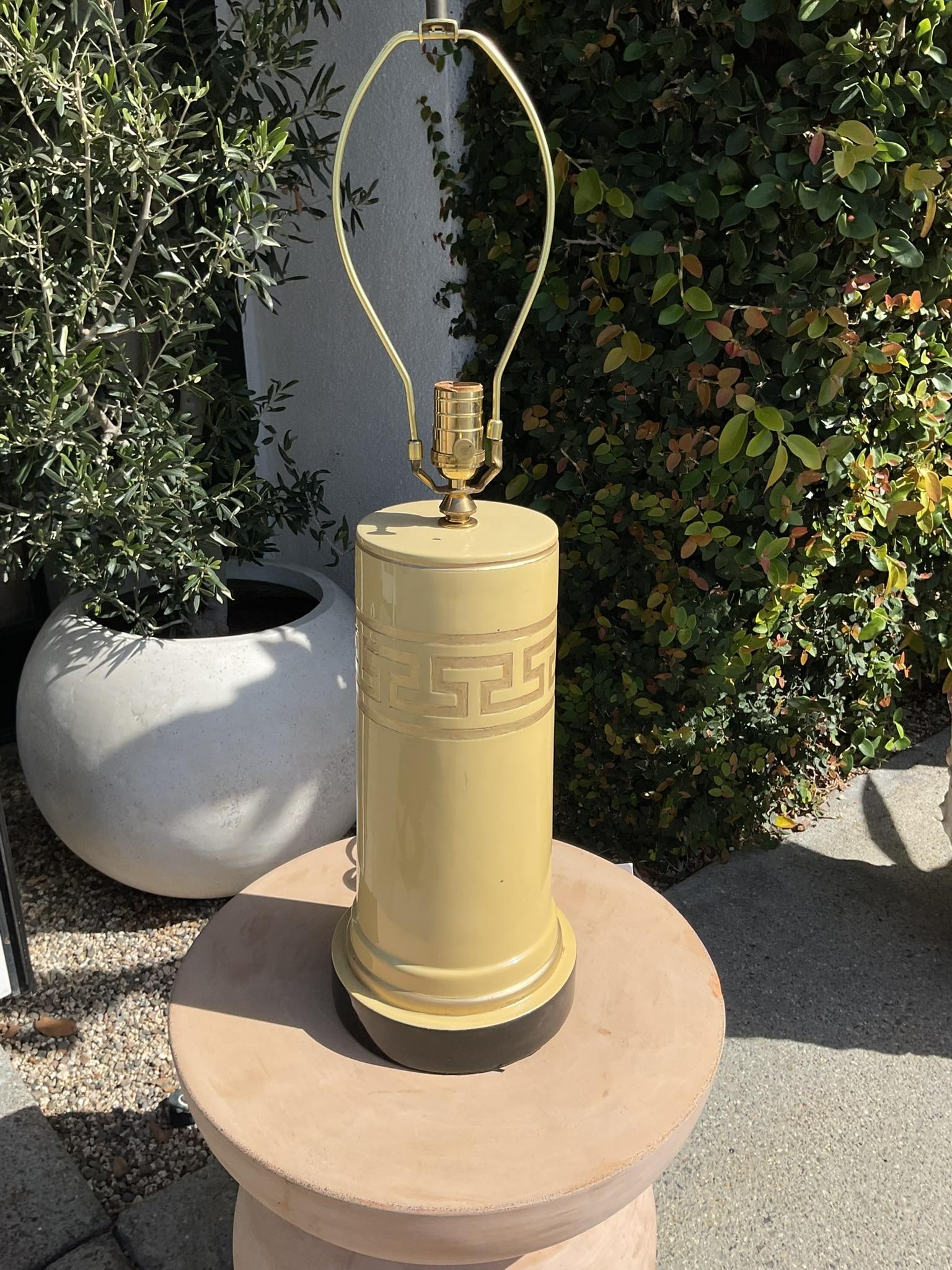 Vintage Greek Key Gold Leaf Column Table Lamp - 5