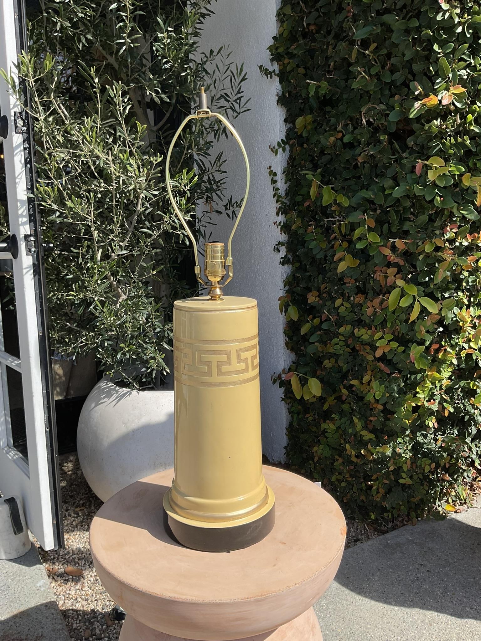 Vintage Greek Key Gold Leaf Column Table Lamp - 7
