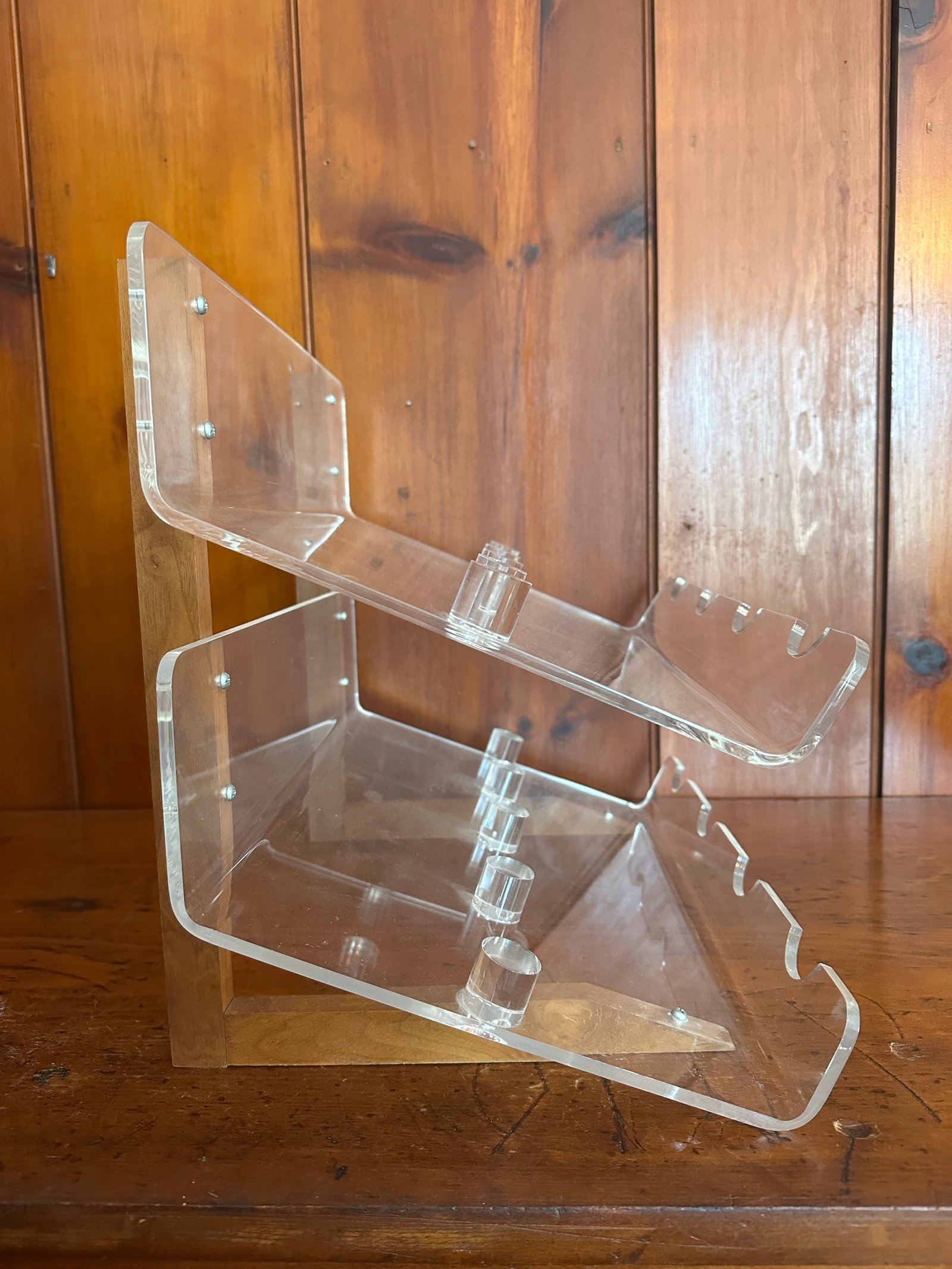 Vintage Lucite and Wood Wine Rack, 1980s Modern Minimalist 8 Bottle Bar Display - 3