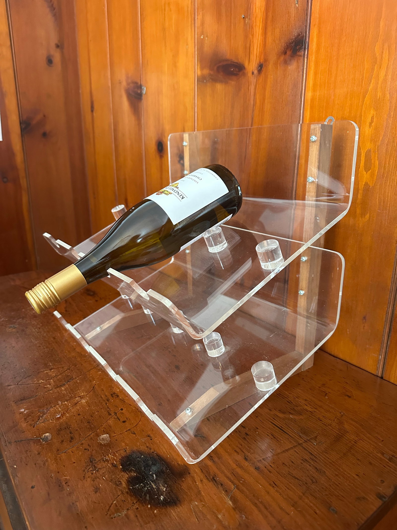 Vintage Lucite and Wood Wine Rack, 1980s Modern Minimalist 8 Bottle Bar Display - 5