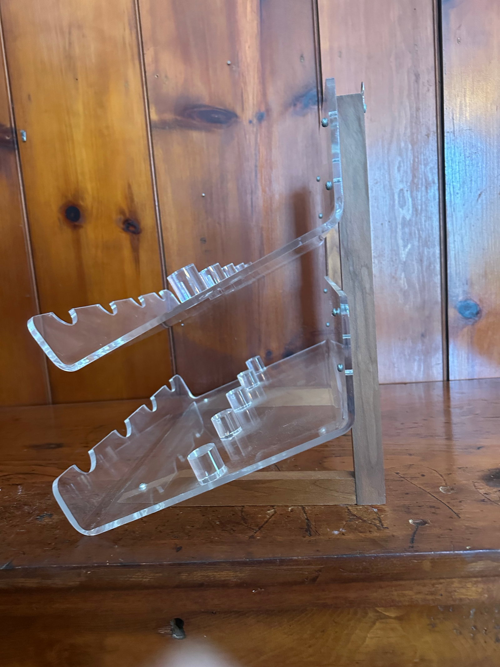 Vintage Lucite and Wood Wine Rack, 1980s Modern Minimalist 8 Bottle Bar Display - 6