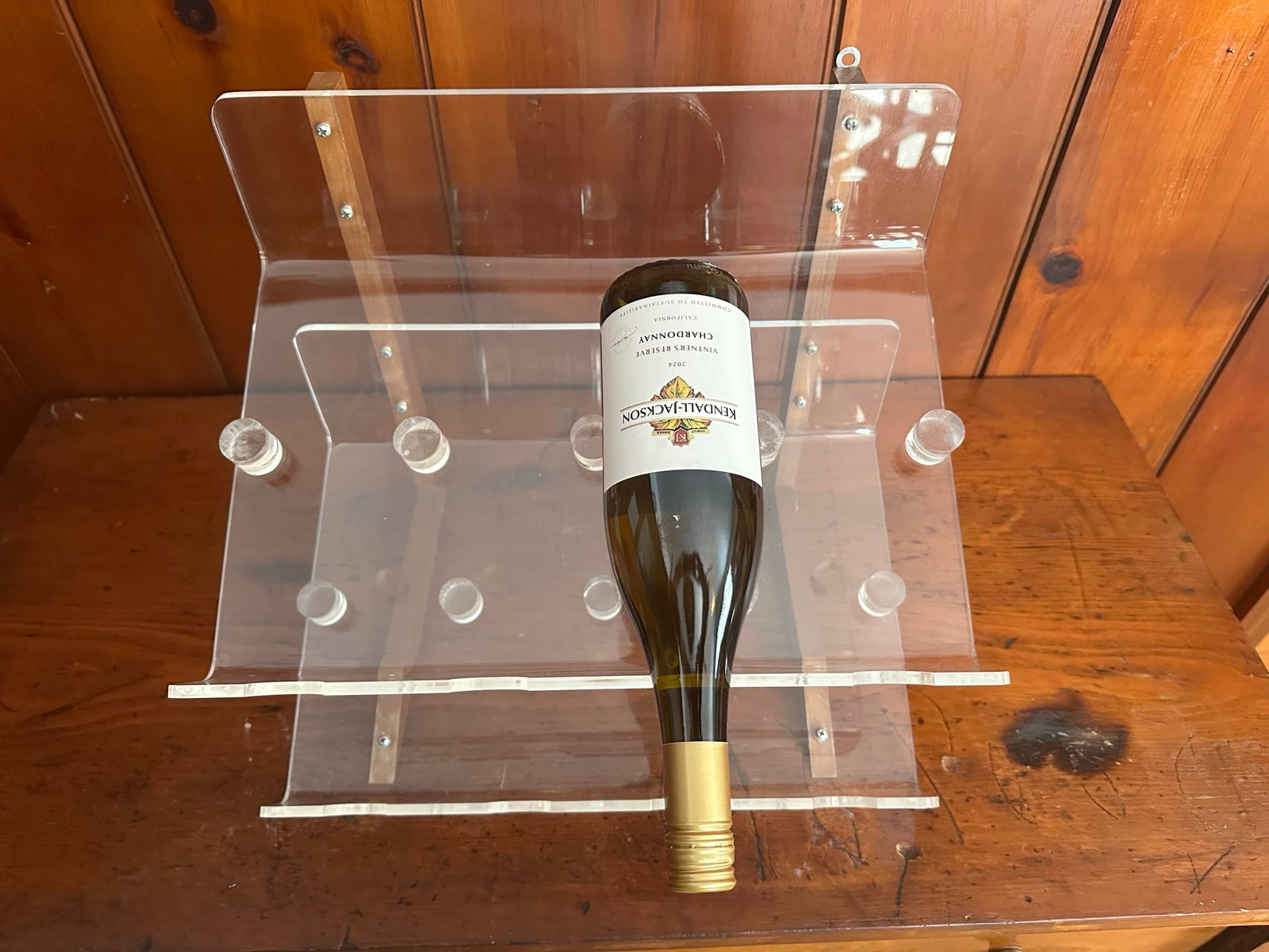 Vintage Lucite and Wood Wine Rack, 1980s Modern Minimalist 8 Bottle Bar Display - 7