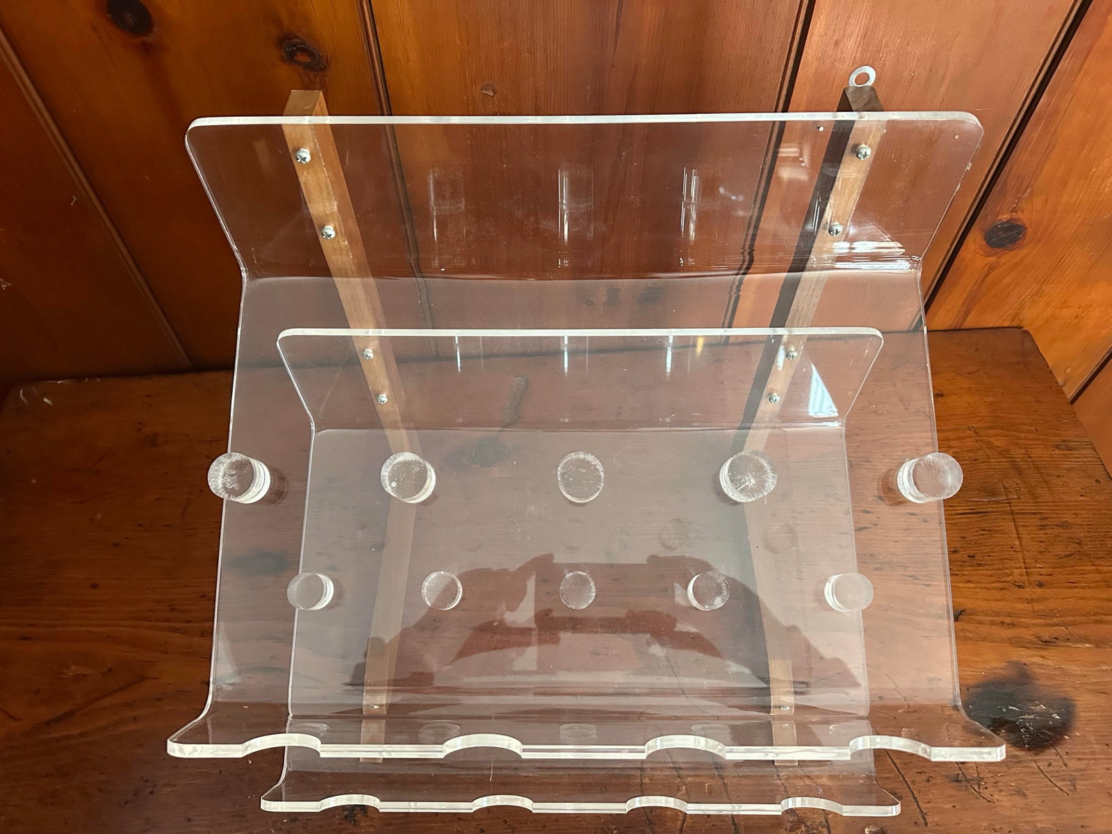 Vintage Lucite and Wood Wine Rack, 1980s Modern Minimalist 8 Bottle Bar Display - 8