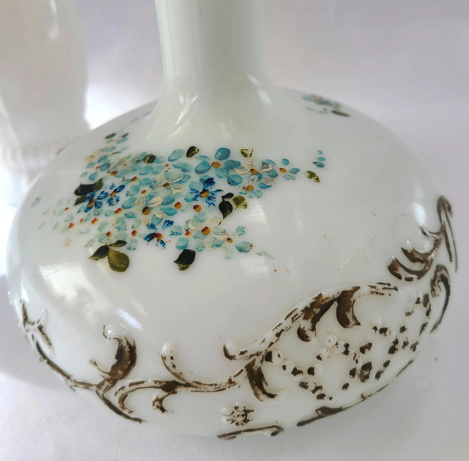 Early 20th Century Hand-Painted Milk Glass Set- 3 Pieces - 3