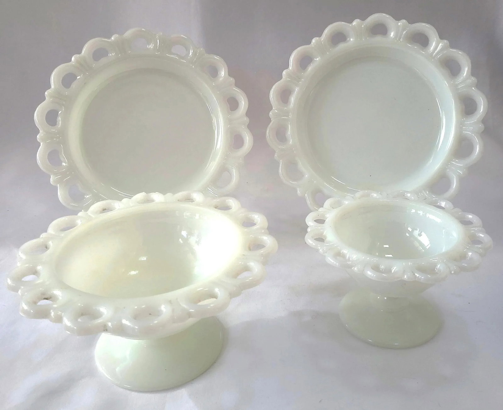 1950s Anchor Hocking Old Colony Milk Glass Salad Plates & Compote Set- 4 Pieces - 2