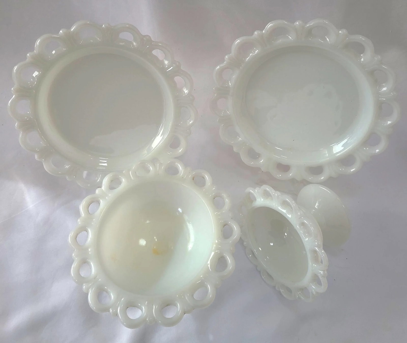 1950s Anchor Hocking Old Colony Milk Glass Salad Plates & Compote Set- 4 Pieces - 3
